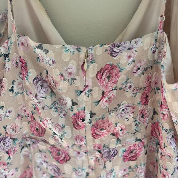 Express Floral Print Ruffle Faux Wrap Hi-Lo Maxi Dress Feminine Size L - Picture 10 of 11